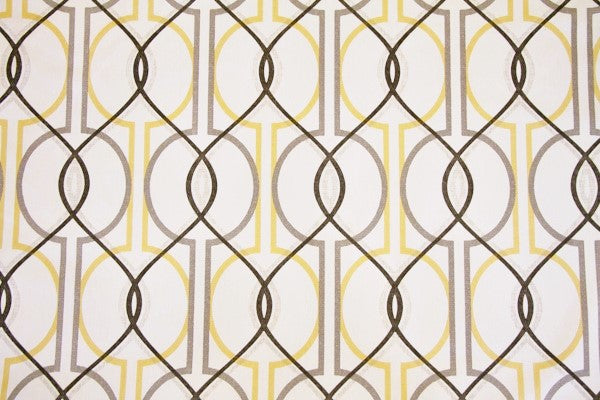 Discount Fabric DRAPERY Black, Gray & Gold Trellis