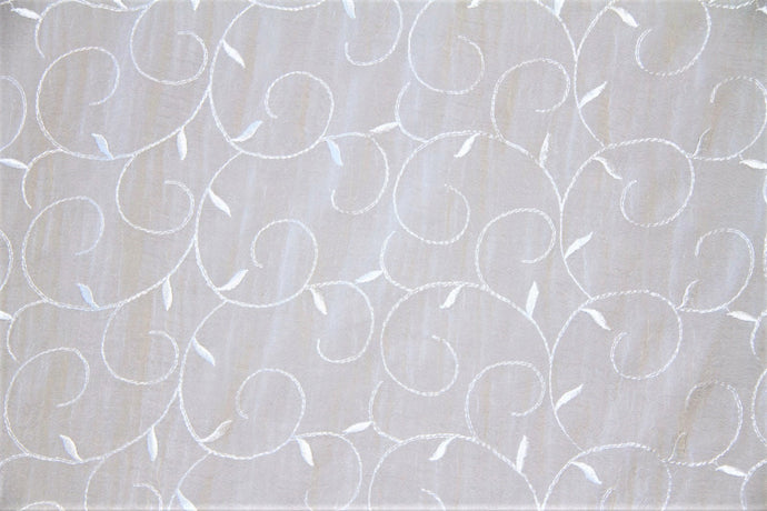 Discount Fabric SHEER Winter White Vine Embroidered Crushed Voile