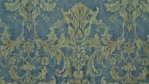 Discount Fabric DRAPERY - 28" Wide - Country Blue & Tan Floral Scroll Poly/Cotton