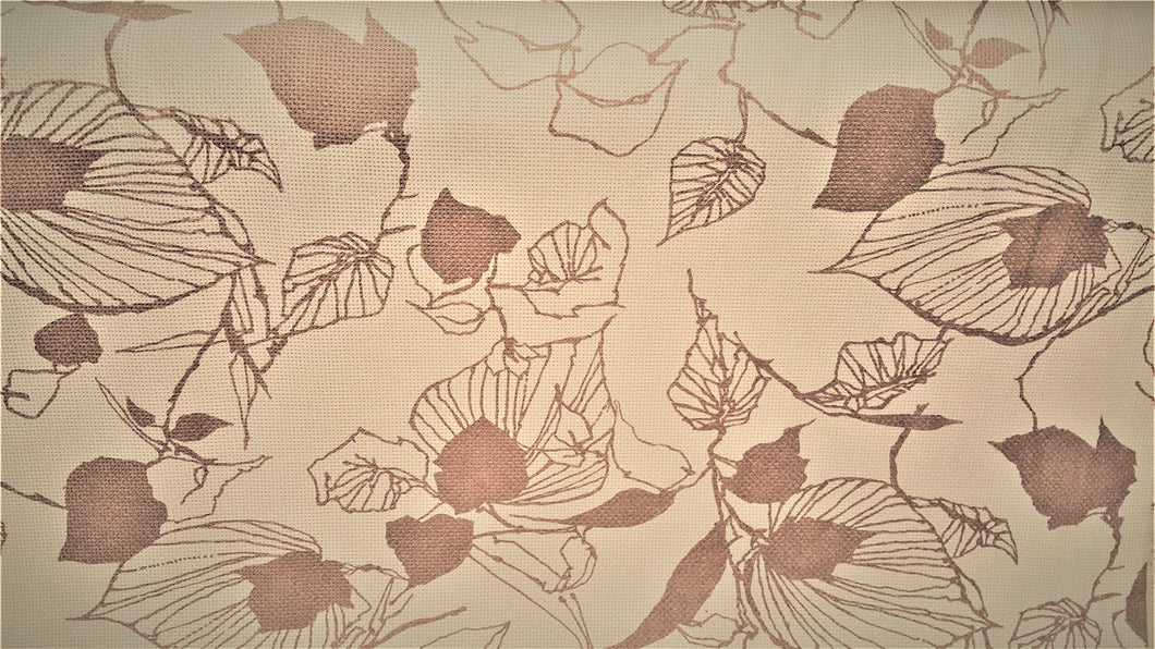 Discount Fabric CHENILLE Taupe & Cream Leaf Upholstery