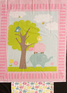 Elephant 100% Cotton Baby Panel & Coordinating Elephant/Turtle Backing Fabric