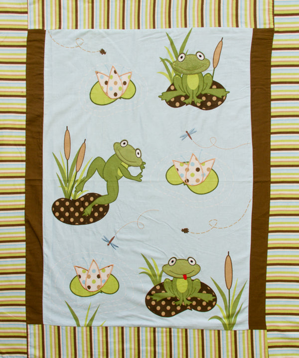 Frog Pads Appliqued Embroidered Flannel Panel Fabric