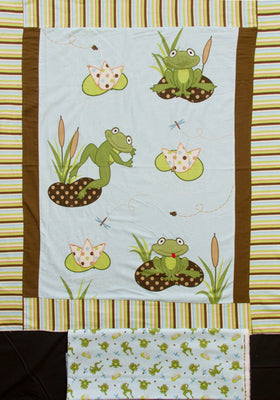 Frog Pads Appliqued Embroidered Flannel Panel & Coordinating Frog Toss Backing Fabric