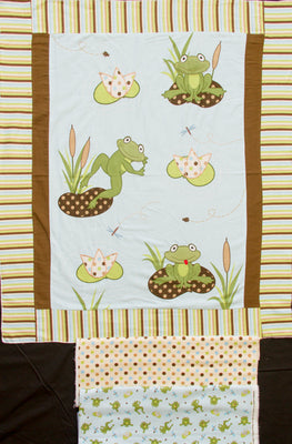 Frog Pads Appliqued Embroidered Flannel Panel & Frog Dots & Toss Backing Fabric