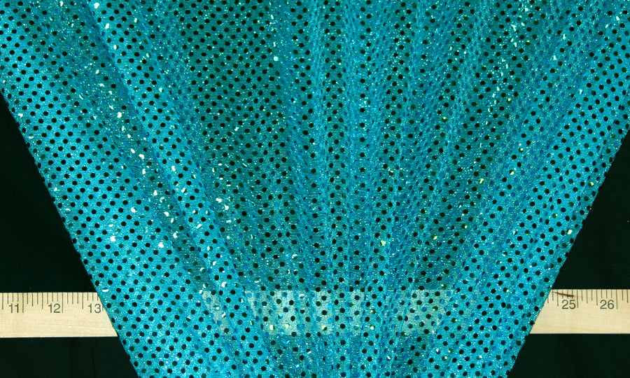 Turquoise Dot Sequin Knit Fabric