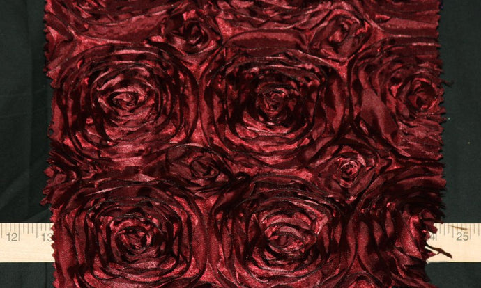 Burgundy Rosette Satin Fabric