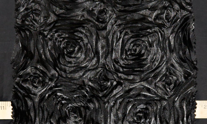 Black Rosette Taffeta Fabric