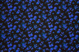 Periwinkle, Teal & Black Floral Koshibo Fabric
