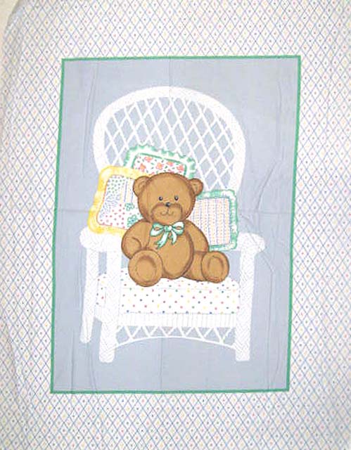 Teddy In Chair 100% Cotton Baby Panel Fabric
