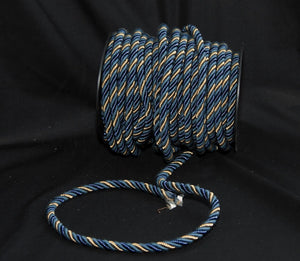 3/8" Teal Blue, Royal Blue & Gold Decorative Cording