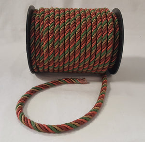 3/8" Burgundy, Forest Green & Taupe Decorative Cording