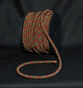 1/4" Burgundy, Hunter Green & Tan Decorative Cording