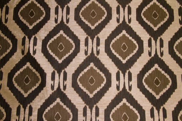 Discount Fabric JACQUARD Black & Taupe Trailing Geometric Diamond Drapery