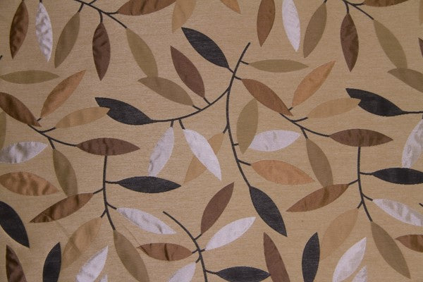 Discount Fabric JACQUARD Black & Taupe Branching Out Leaves Drapery