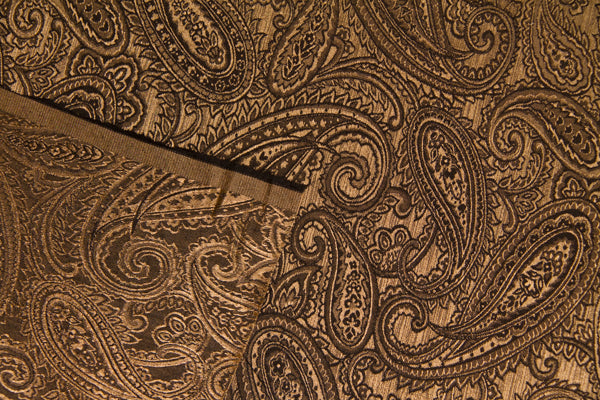 Discount Fabric JACQUARD Black on Taupe Paisley Drapery