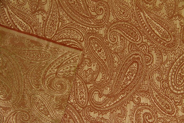 Discount Fabric JACQUARD Terra Cotta on Gold Paisley Drapery