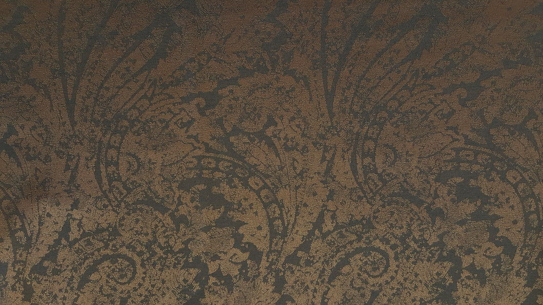 Discount Fabric JACQUARD Blue Gray Burnished Scroll Drapery