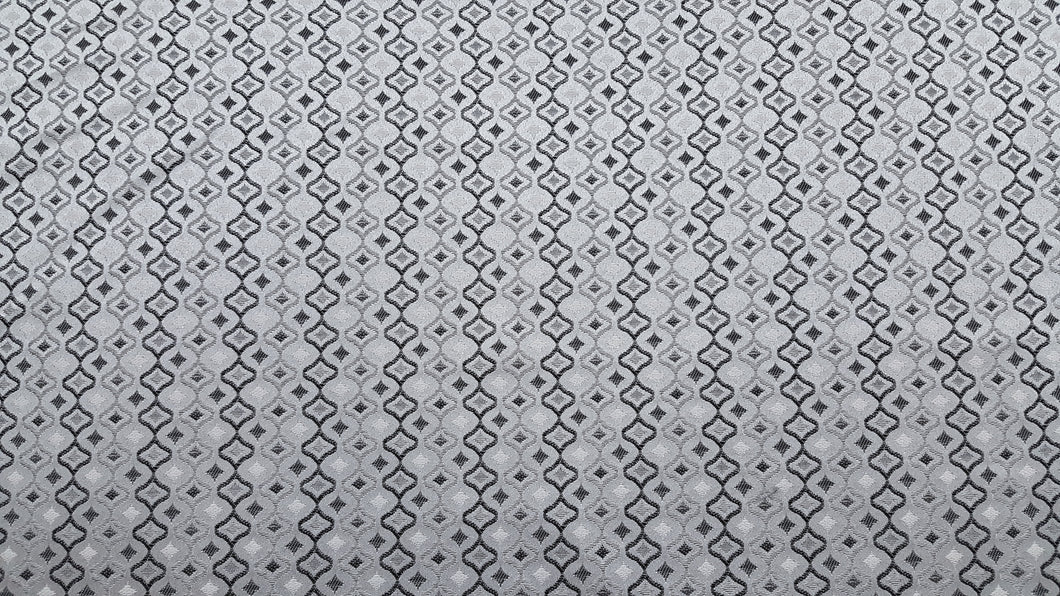 Discount Fabric JACQUARD Charcoal, Gray & Silver Geometric Drapery