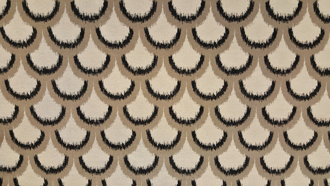 Discount Fabric JACQUARD Black, Gray & Light Taupe Abstract Seashell Drapery