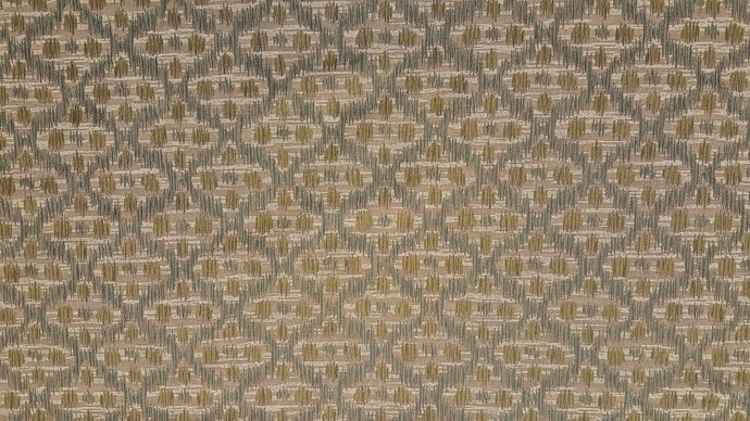 Discount Fabric JACQUARD Taupe, Blue Green & Olive Abstract Diamond Drapery
