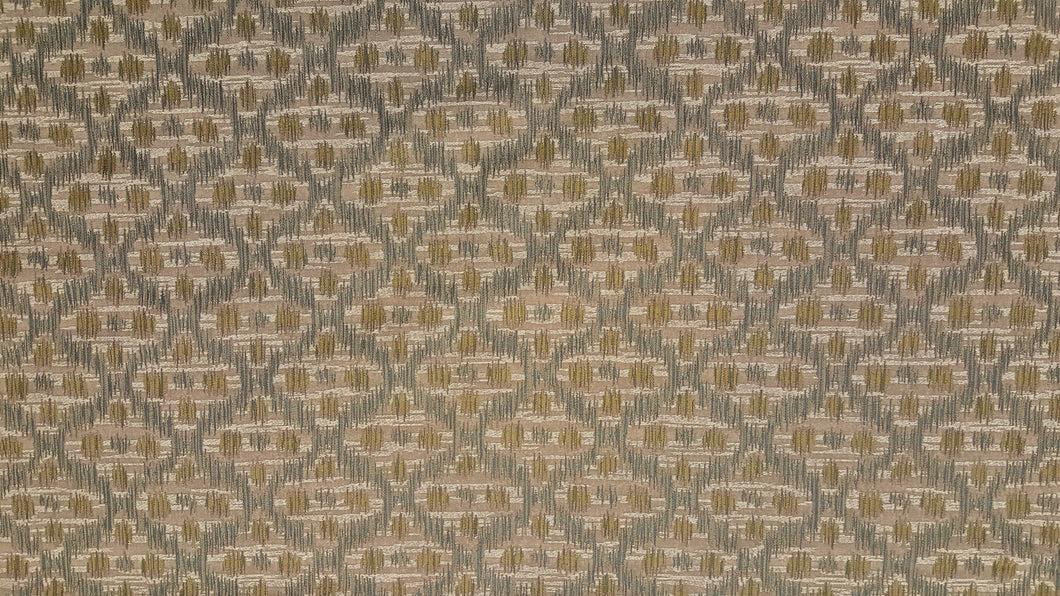 Discount Fabric JACQUARD Taupe, Blue Green & Olive Abstract Diamond Drapery