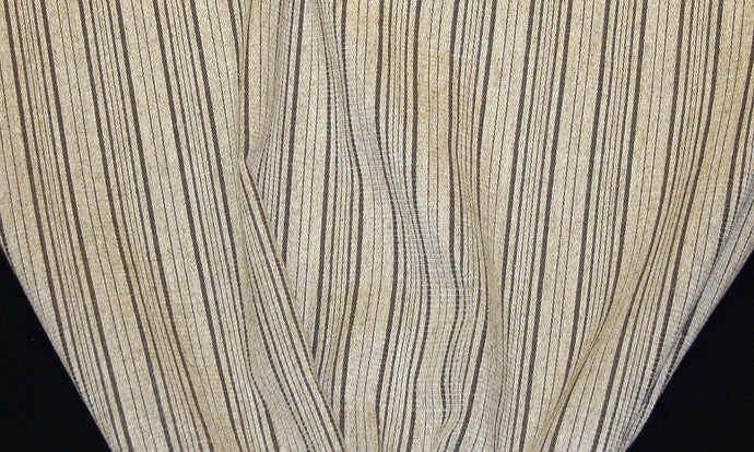 Discount Fabric OPEN WEAVE DRAPERY Taupe & Brown Stripe