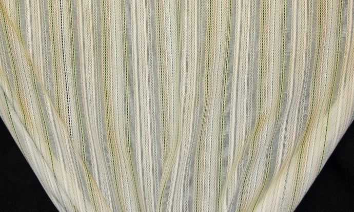 Discount Fabric OPEN WEAVE DRAPERY Green, Taupe, Tan, Black, & Ivory Stripe