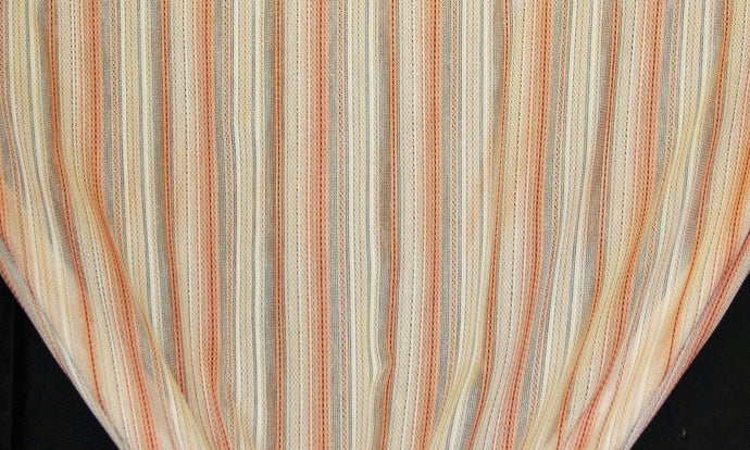 Discount Fabric OPEN WEAVE DRAPERY Terra Cotta, Black & Taupe Stripe