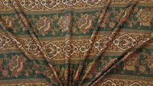 Discount Fabric DRAPERY OR BEDSPREAD Hunter Green, Brick Red, Brown & Tan Medallion Stripe Floral
