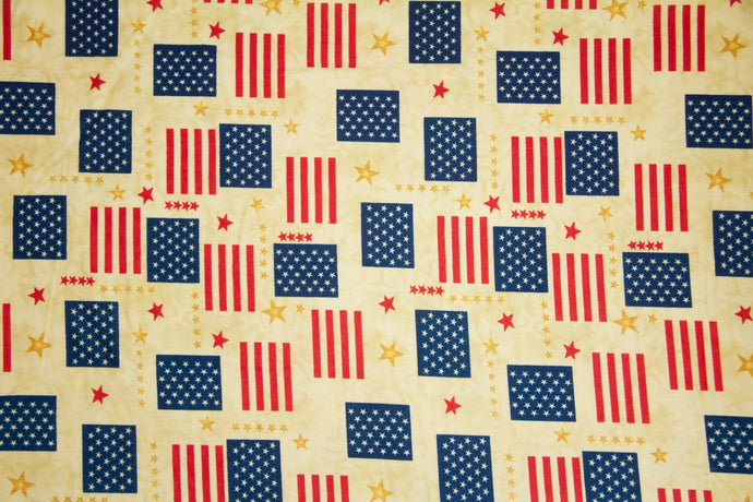 Stars & Stripes On Cream Double Napped Flannel