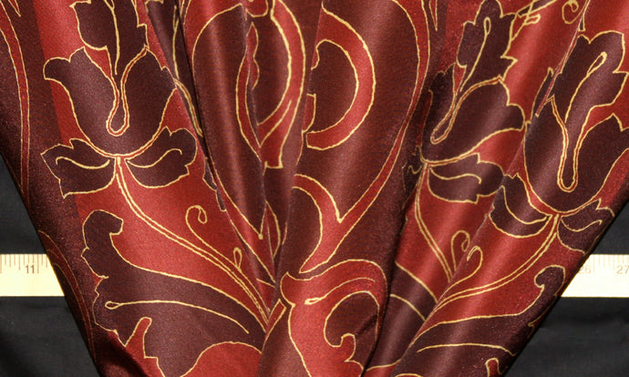 Discount Fabric FAUX SILK Cinnamon Red Floral Drapery