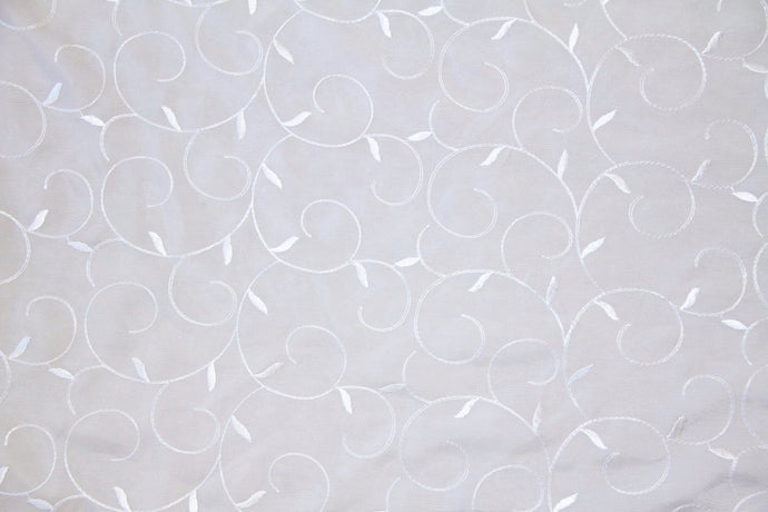 Discount Fabric SHEER Winter White Vine Embroidered Voile