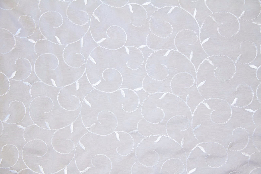 Discount Fabric SHEER Winter White Vine Embroidered Voile