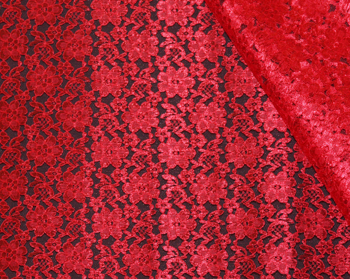 Red Raschel Lace - WHOLESALE DISCOUNT FABRIC - 15 Yard Bolt