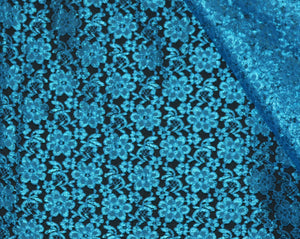 Turquoise Raschel Lace - WHOLESALE DISCOUNT FABRIC - 15 Yard Bolt