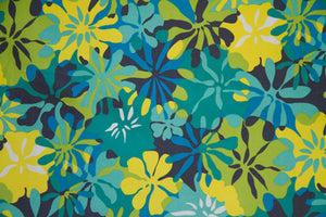 59" Aqua & Yellow Floral Indoor & Outdoor Fabric