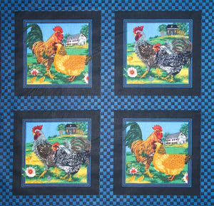 Roosters Blue Cheater's Quilt Fabric - By The Increment