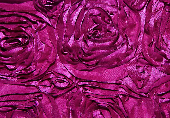 Fuchsia Rosette Satin Fabric