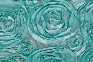 Aqua Rosette Satin Fabric