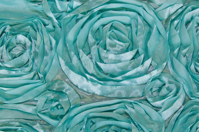 Aqua Rosette Taffeta Fabric