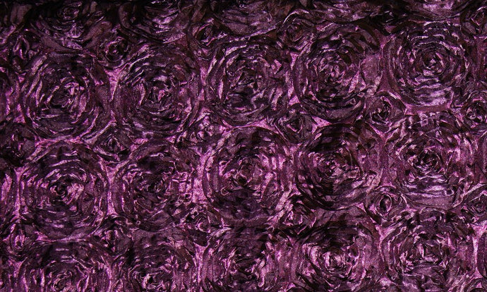 Plum Rosette Satin Fabric
