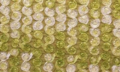 Celery Small Organza Rosette on Light Olive Taffeta Fabric