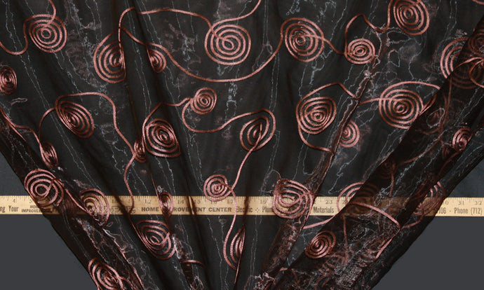 Brown Spiral Ribbon Organza Fabric