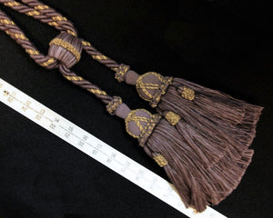 Tieback, Large Double 8 1/2" Tassels in Deep Lavender & Taupe