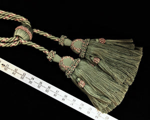 Tieback, Large Double 8 1/2" Tassels in Sage & Lavender