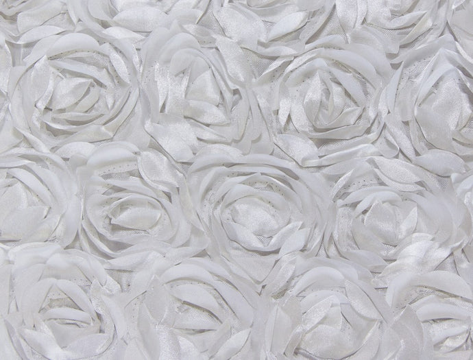 White Small Scalloped Rosette Taffeta Fabric