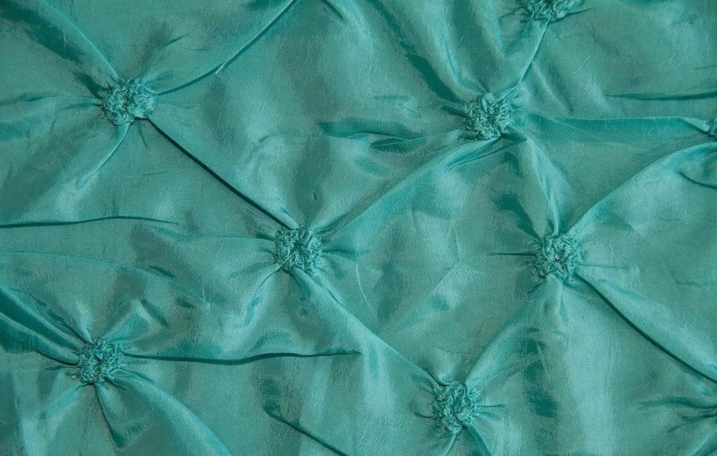 Teal Button Tuck Taffeta Fabric