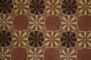 Discount Fabric CHENILLE Chestnut Pinwheel Upholstery & Drapery