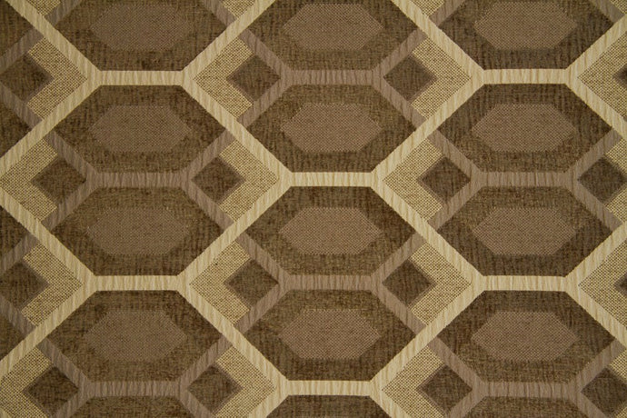 Discount Fabric CHENILLE Dark Taupe Hexagon Upholstery & Drapery
