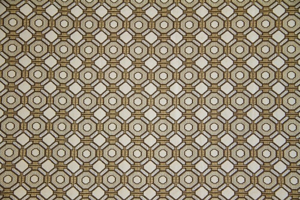 Discount Fabric JACQUARD Oatmeal & Grey Geometric Upholstery & Drapery